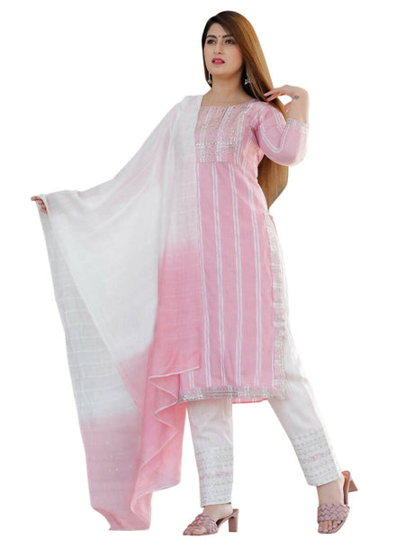 Vamika Embroidery Rayon Pink Party Wear/Casual Wear Kurta Set/Suit