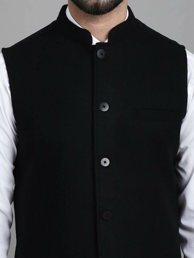 Even Apparels Nehru Jacket With Welt Pockets - Black