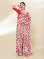 Off White Georgette Bandhani Printed,Embroidery Work Saree - Bandhan