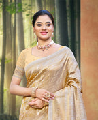 Sangam Prints Beige Kanjivaram Silk Woven Work Traditional Saree