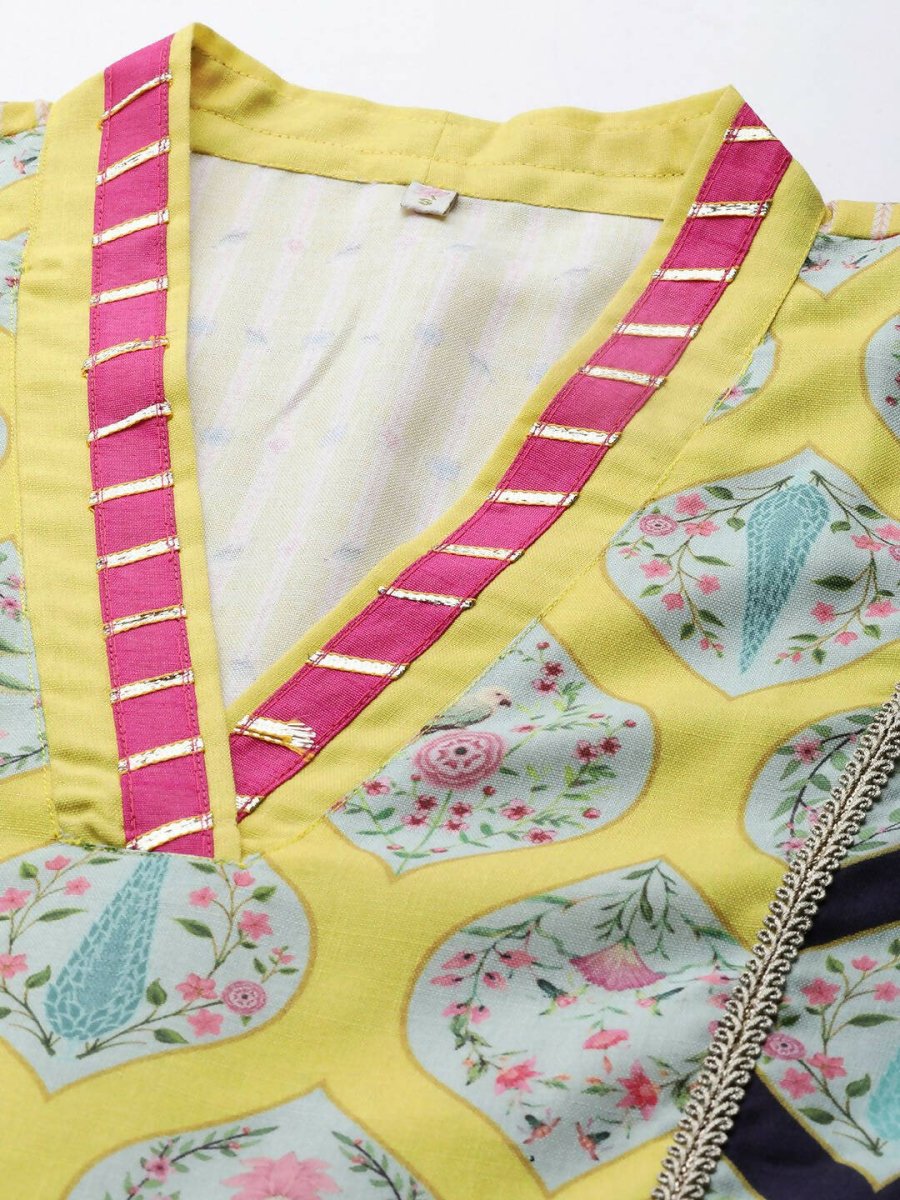 Ahalyaa Womens Yellow Cotton Digital Printed Kurta Palazzo Set - Distacart