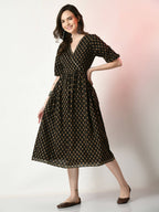 Myshka Women's Black Floral Printed Empire Dress - Distacart