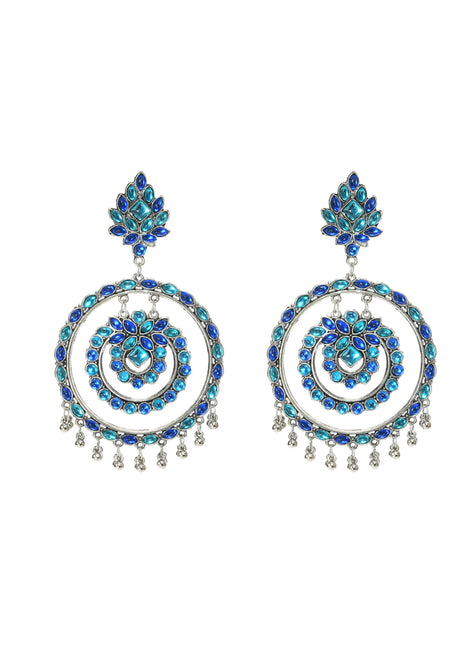 Mominos Fashion Johar Kamal Women's Blue Kundan Circles Earrings