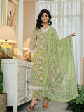 Yufta Pure Cotton Green Anarkali Kurta Dupatta Set With Lacework - Distacart