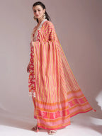Yufta Pure Cotton Pink Kurta Dupatta Set With Lace Detailing