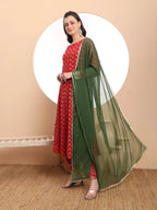 Yufta Pure Cotton Red Anarkali Kurta Dupatta Set - Distacart