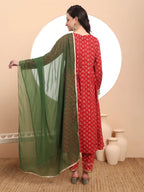 Yufta Pure Cotton Red Anarkali Kurta Dupatta Set - Distacart
