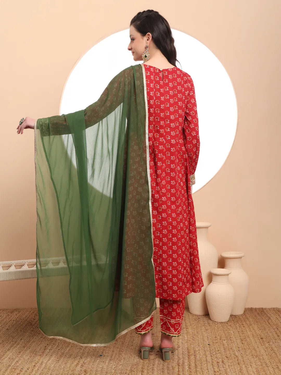 Yufta Pure Cotton Red Anarkali Kurta Dupatta Set - Distacart