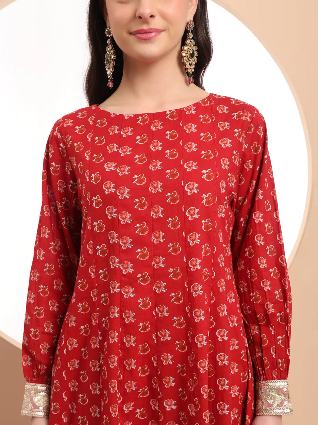 Yufta Pure Cotton Red Anarkali Kurta Dupatta Set - Distacart