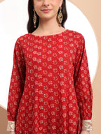 Yufta Pure Cotton Red Anarkali Kurta Dupatta Set - Distacart