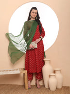 Yufta Pure Cotton Red Anarkali Kurta Dupatta Set - Distacart