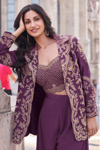 Evanik Designer Chinon Silk with Embroidery Dori Sequence Work Palazzo With Kurta Set - Distacart