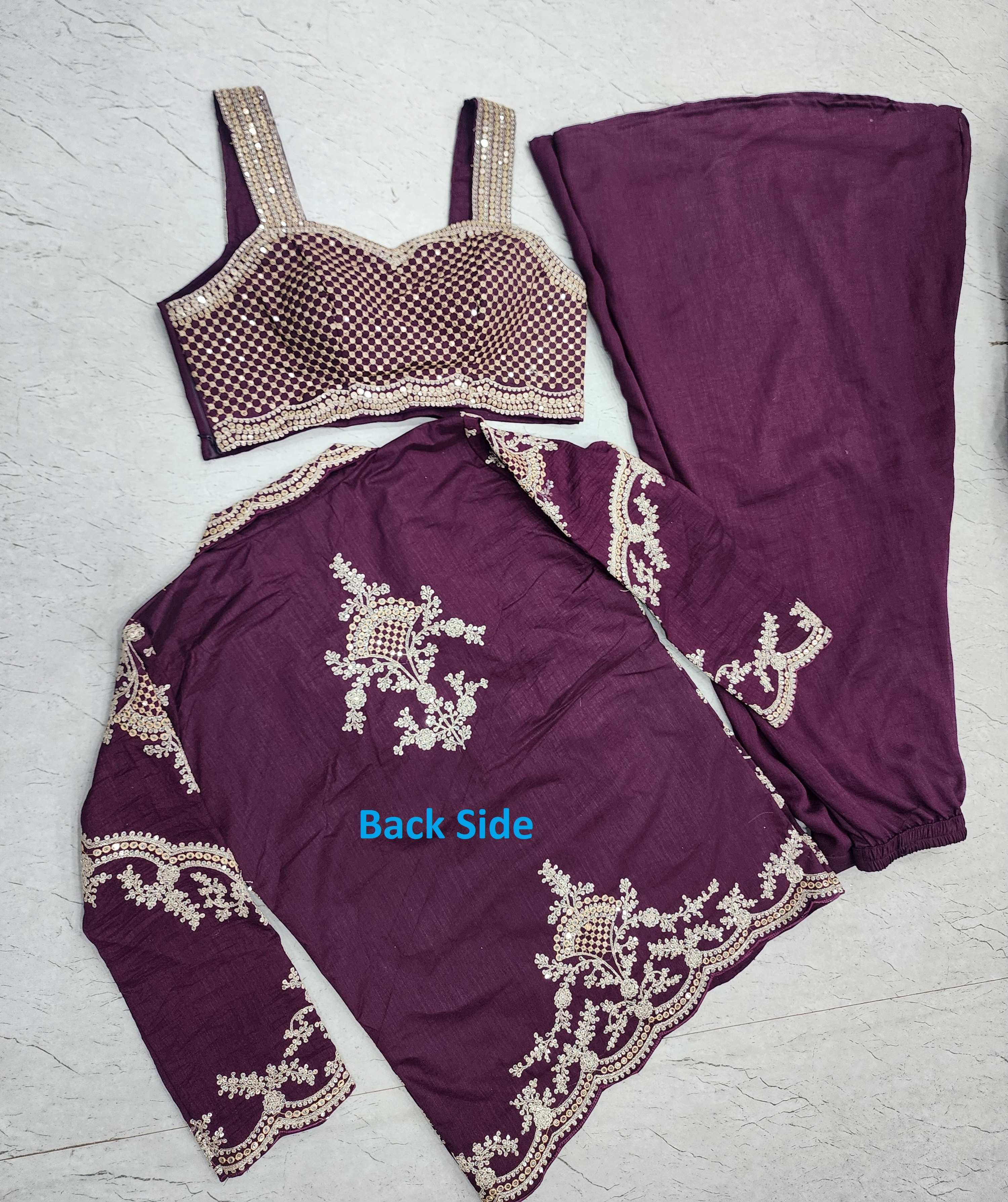 Evanik Designer Chinon Silk with Embroidery Dori Sequence Work Palazzo With Kurta Set - Distacart