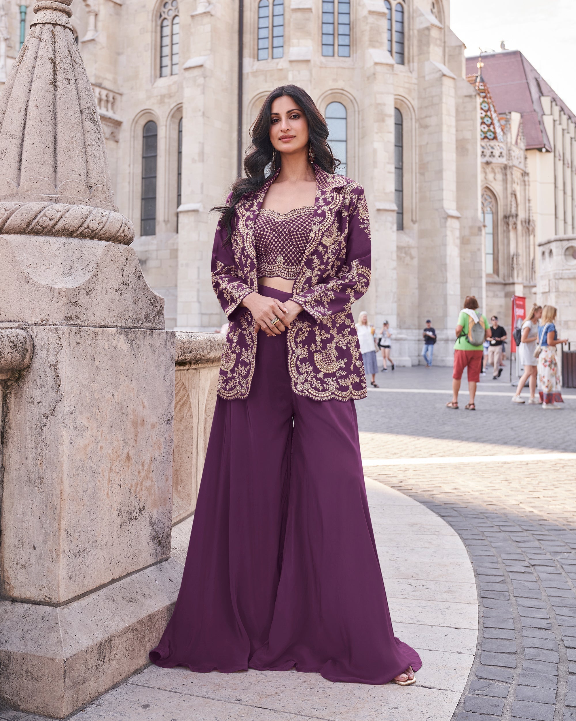 Evanik Designer Chinon Silk with Embroidery Dori Sequence Work Palazzo With Kurta Set - Distacart