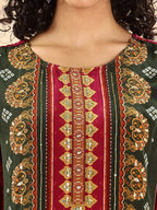 Yufta Purple And Green Silk Crepe Sequins Work Straight Kurta Dupatta Pant Set - Distacart