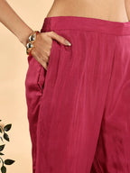 Yufta Purple And Green Silk Crepe Sequins Work Straight Kurta Dupatta Pant Set - Distacart