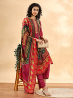 Yufta Purple And Green Silk Crepe Sequins Work Straight Kurta Dupatta Pant Set - Distacart