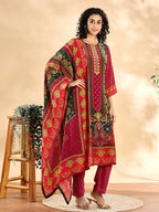 Yufta Purple And Green Silk Crepe Sequins Work Straight Kurta Dupatta Pant Set - Distacart