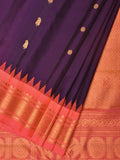 Purple and Peach Gadwal Silk Handloom Saree with Mango Pallu and Border Design - Global Threads