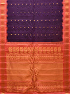 Purple and Peach Gadwal Silk Handloom Saree with Mango Pallu and Border Design - Global Threads