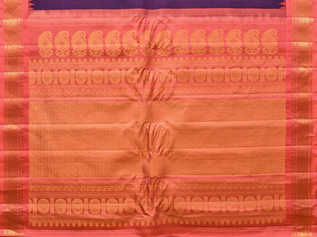 Purple and Peach Gadwal Silk Handloom Saree with Mango Pallu and Border Design - Global Threads