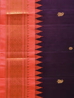 Purple and Peach Gadwal Silk Handloom Saree with Mango Pallu and Border Design - Global Threads
