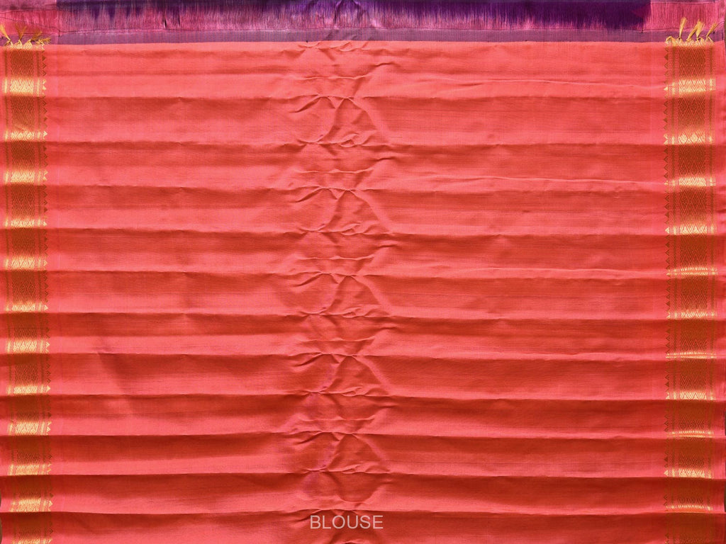 Purple and Peach Gadwal Silk Handloom Saree with Mango Pallu and Border Design - Global Threads