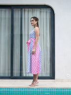 Yufta Purple And Pink Pure Cotton Colour Blocking Dress - Distacart