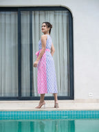Yufta Purple And Pink Pure Cotton Colour Blocking Dress - Distacart