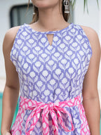 Yufta Purple And Pink Pure Cotton Colour Blocking Dress - Distacart