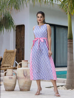 Yufta Purple And Pink Pure Cotton Colour Blocking Dress - Distacart
