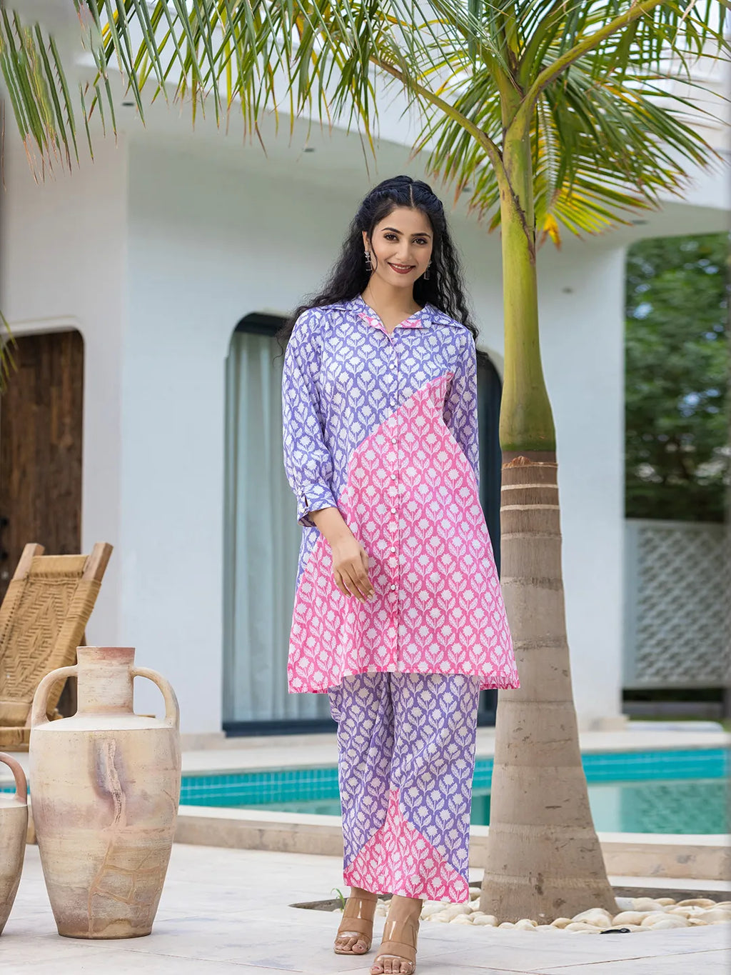 Yufta Purple & Pink Colour blocking Co Ord Set
