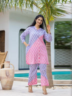 Yufta Purple & Pink Colour blocking Co Ord Set
