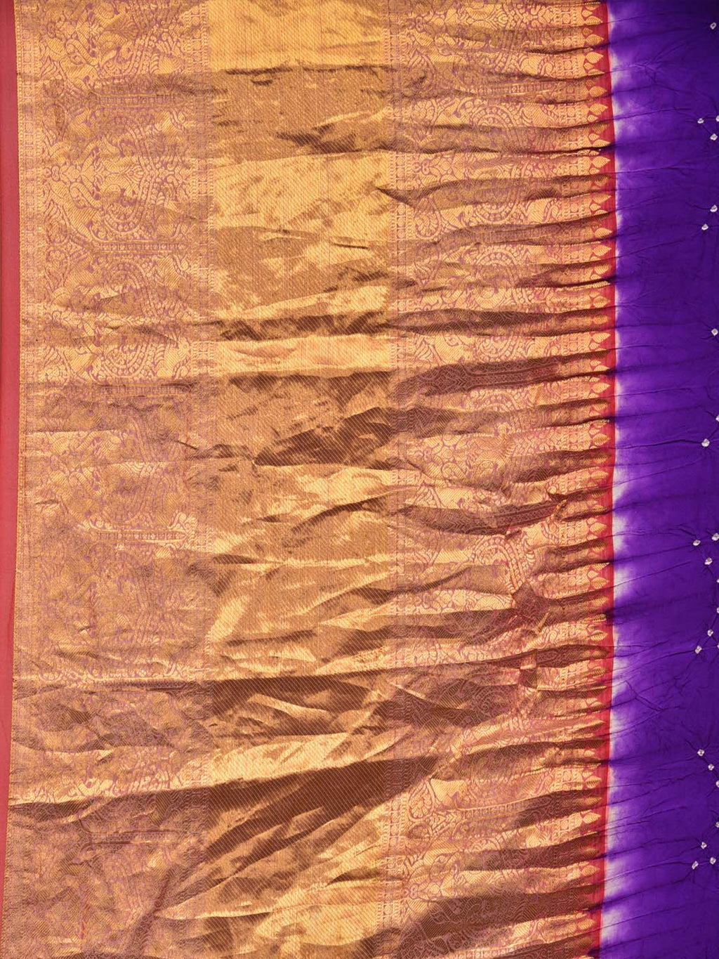 Purple Bandhani Kanchipuram Silk Handloom Saree with Pallu and Border Design - Global Threads