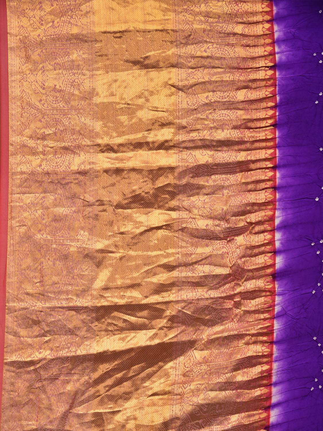 Purple Bandhani Kanchipuram Silk Handloom Saree with Pallu and Border Design - Global Threads