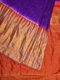 Purple Bandhani Kanchipuram Silk Handloom Saree with Pallu and Border Design - Global Threads