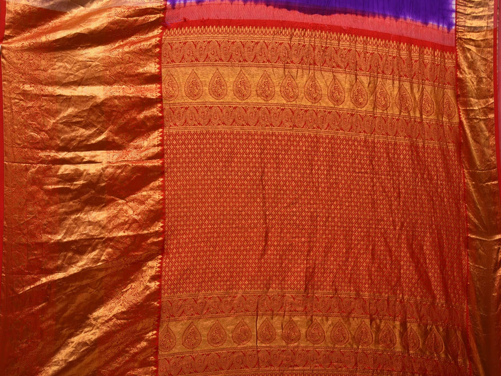 Purple Bandhani Kanchipuram Silk Handloom Saree with Pallu and Border Design - Global Threads