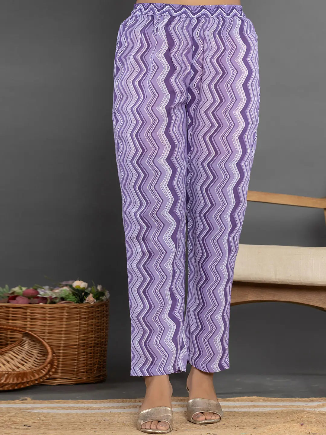 Yufta Purple Cotton Ethnic Motifs Kurta Dupatta Set