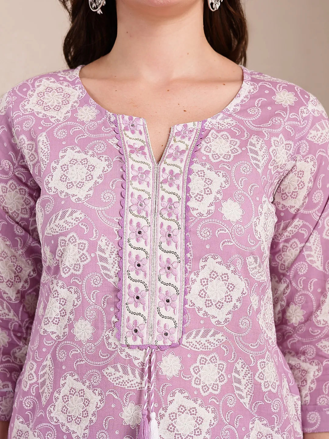 Yufta Purple Ethnic Motifs Print Straight Kurta Trouser Dupatta Set