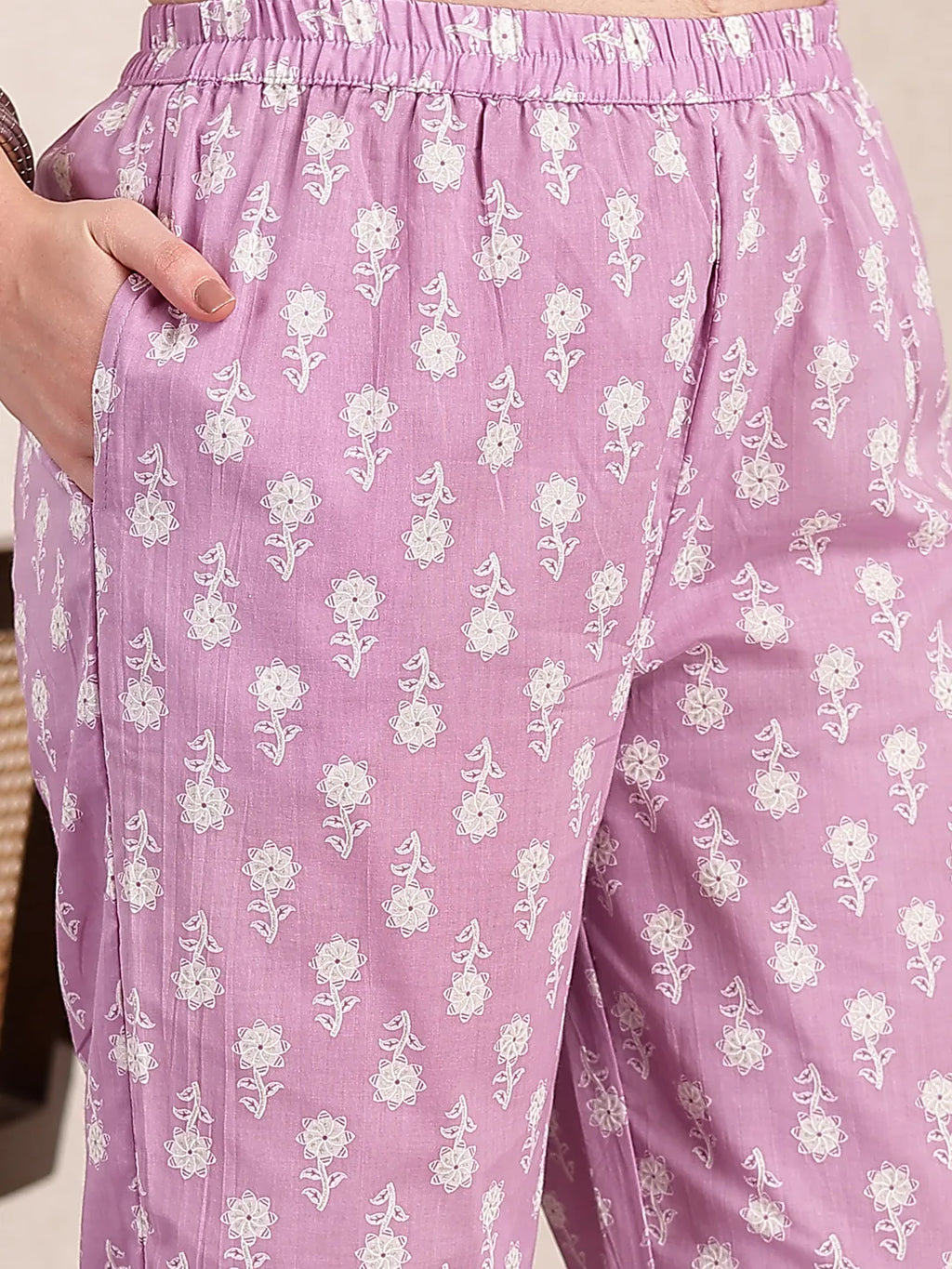 Yufta Purple Ethnic Motifs Print Straight Kurta Trouser Dupatta Set