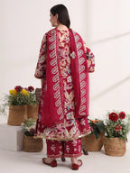 Yufta Purple Floral Print A-Line Kurta Trouser And Dupatta Set - Distacart