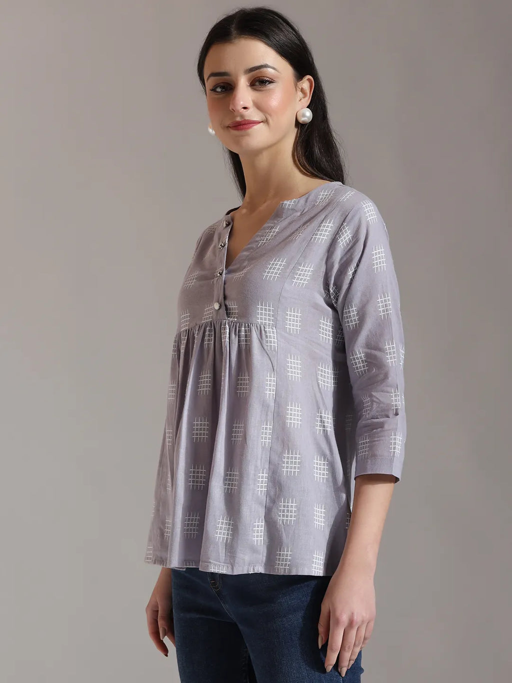 Yufta Purple Handloom Cotton Gathered Or Pleated Top