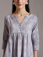 Yufta Purple Handloom Cotton Gathered Or Pleated Top