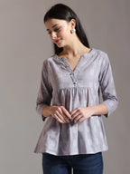Yufta Purple Handloom Cotton Gathered Or Pleated Top