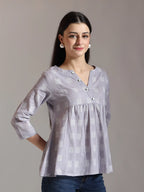 Yufta Purple Handloom Cotton Gathered Or Pleated Top
