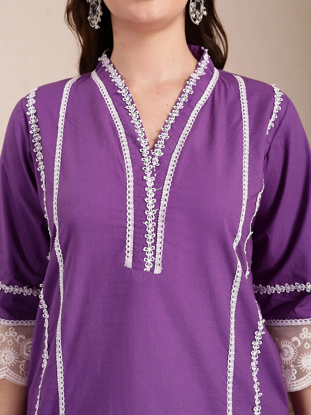 Yufta Purple Premium Cotton Kurta Dupatta Pant Set - Distacart