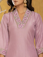Yufta Purple Silk Blend Pakistani Style Kurta Dupatta Set