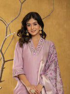 Yufta Purple Silk Blend Pakistani Style Kurta Dupatta Set