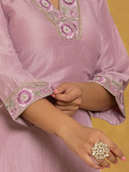 Yufta Purple Silk Blend Pakistani Style Kurta Dupatta Set