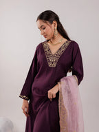 Yufta Purple Silk Embroidered Kurta Dupatta Set
